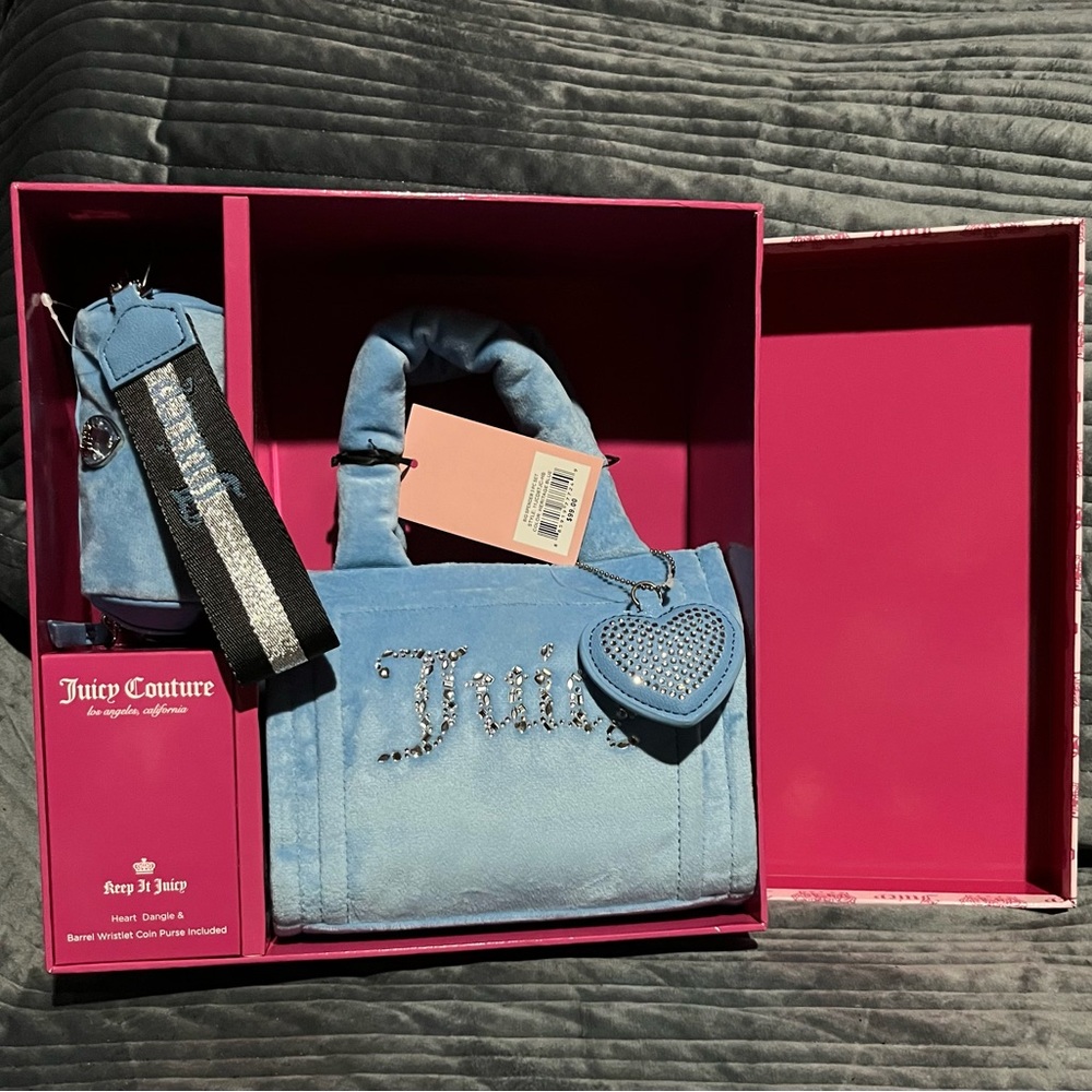 Y2K Juicy Couture Exclusive Big Spender 3 Piece Gift Box Set Blue Mini Tote